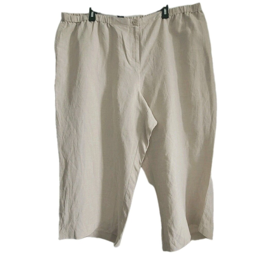 Lane Bryant Womens Linen Blend  Crop Pants Plus Size 24 Beige Hi Rise